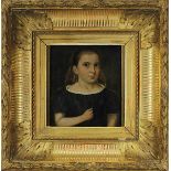 Biedermeiermaler 1. H. 19. Jh., Halbporträt eines Mädchens mit Perlohrringen u. spitzenbesetztem