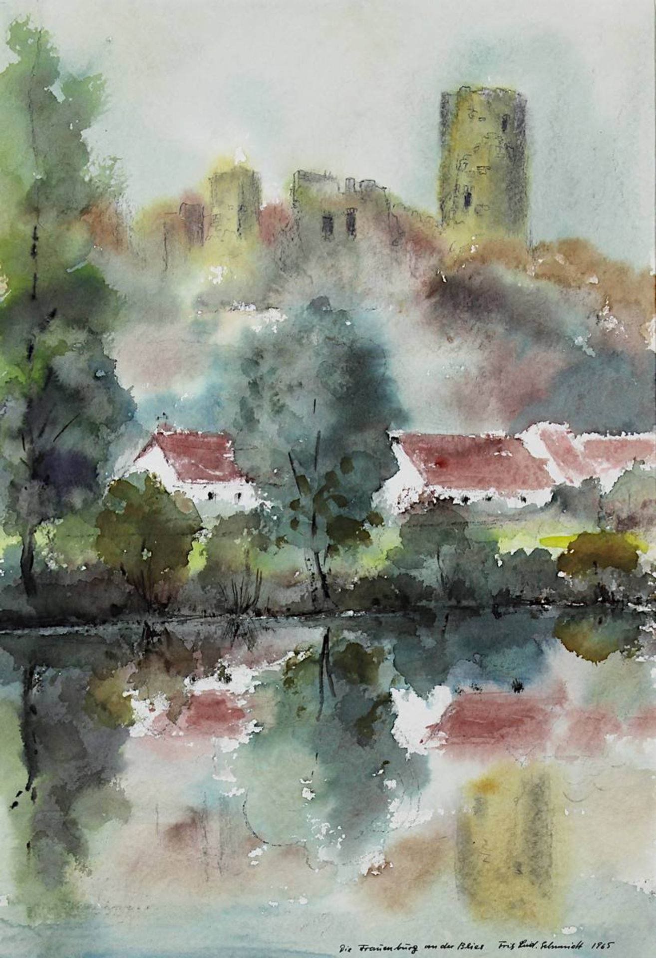 Schmidt, Fritz-Ludwig (Saarbrücken 1922 - 2008 Saarbrücken) "Die Frauenburg an der Blies", Aquarell, - Bild 2 aus 2