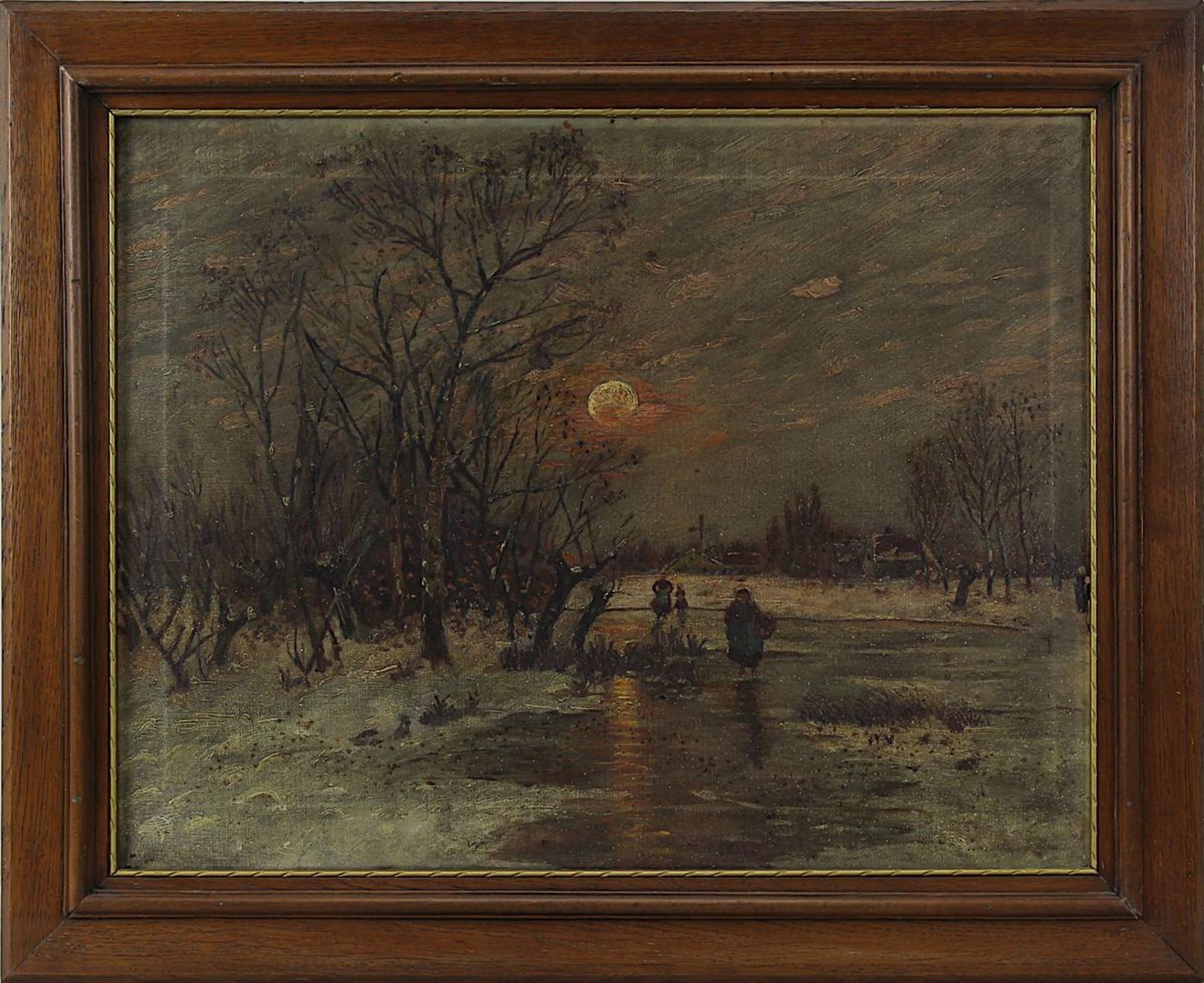 Landschaftsmaler (um 1900), Niederländische Winterlandschaft bei Sonnenuntergang, Öl/Lwd., 49,5 x