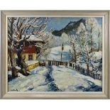 Von Obernitz, Walter (deutscher Maler geb. 1901 (?)) Berghütte in Schneelandschaft, Öl auf Leinwand,