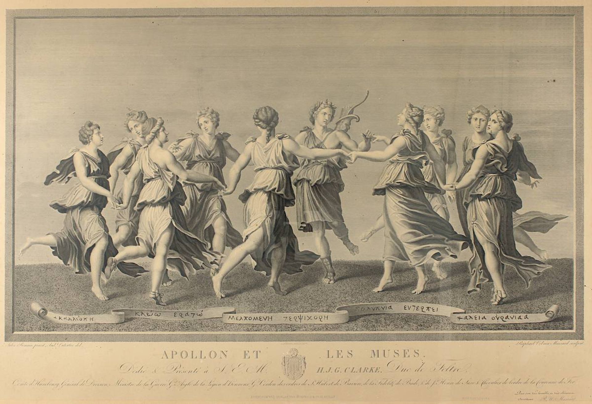 "Apollon et les muses", Graphik nach dem Kupferstich von Raphael Urbain Massard und dem Gemälde - Bild 2 aus 2