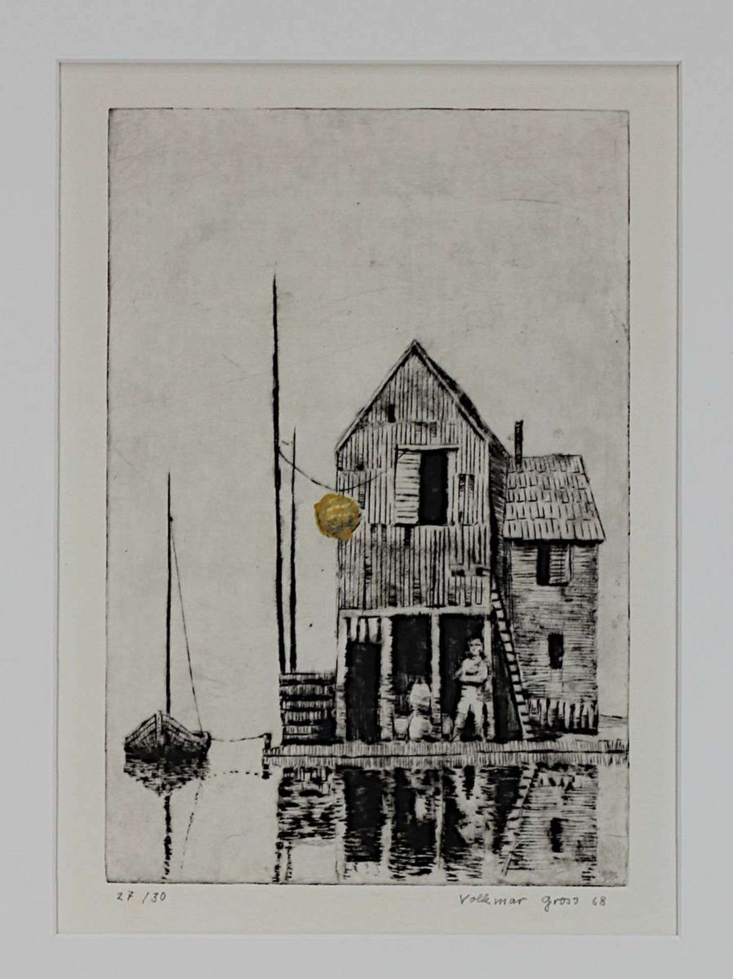 Gross, Volkmar (Saarbrücken 1927 - 1992 Saarbrücken), zwei Radierungen: Segelbootbau, 16 x 21 cm, am - Bild 5 aus 5