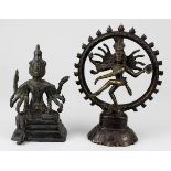 Zwei hinduistische Götterfiguren, Indien 20. Jh., aus Bronze, eine Shiva-Figur in Nataraja-