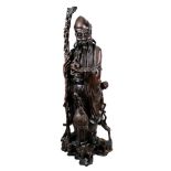 Große chinesische Holzfigur des Gottes der Langlebigkeit, Shou Lao, mit Stab und Kranich, aus