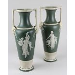 Paar Villeroy & Boch Keramik-Vasen mit Reliefdekor von Frauen und Engel aus der Mytholgie,