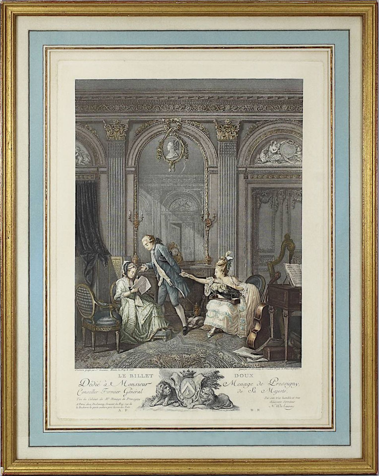 "Le Billet Doux", Farbstich, 19. Jh., nach dem Original von N. Lavereince und N. de Launay, mit