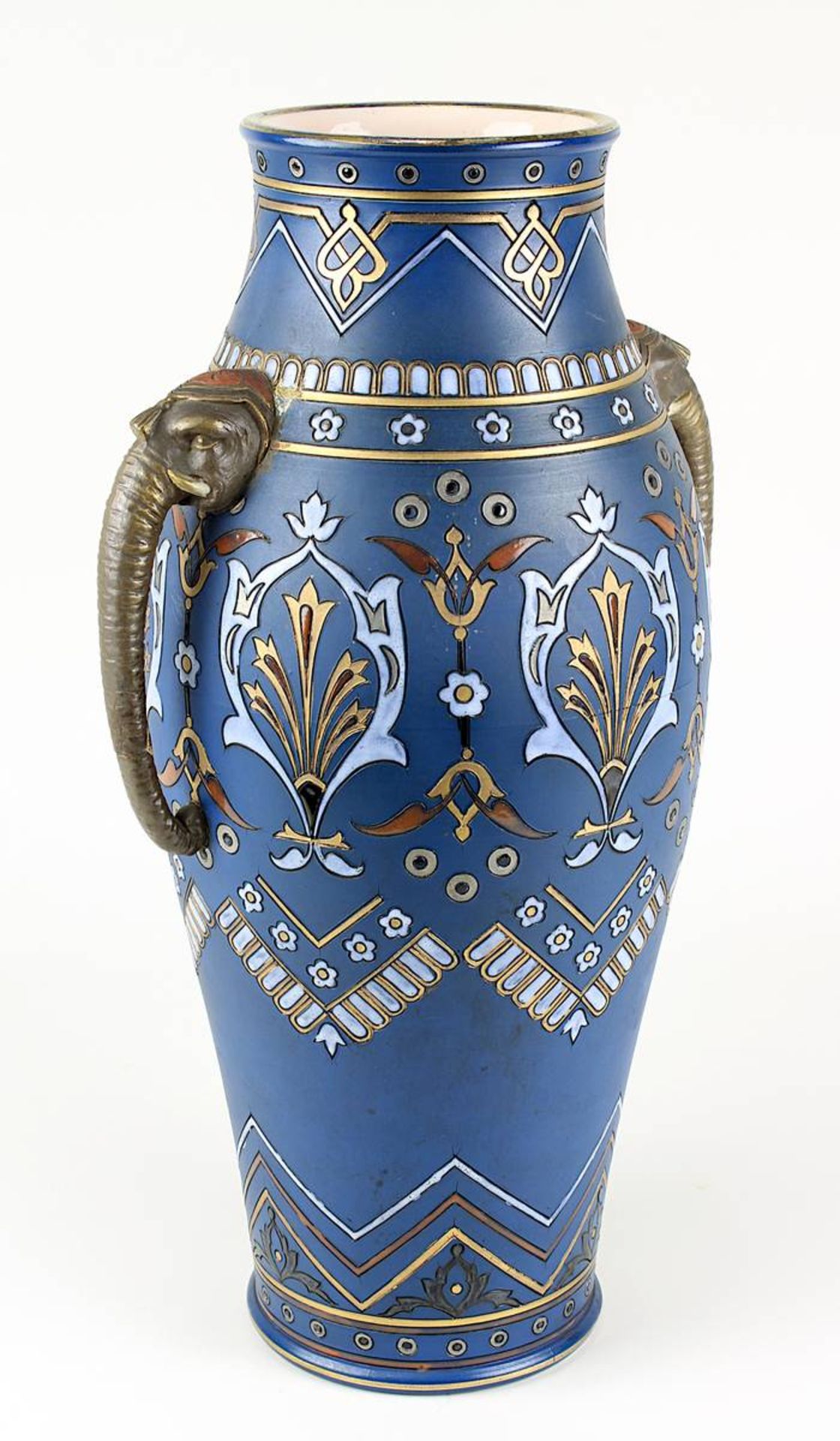 Villeroy & Boch Chromolith-Vase mit Elefantenhenkeln, Mettlach (18)95, längliche Form mit - Image 2 of 2