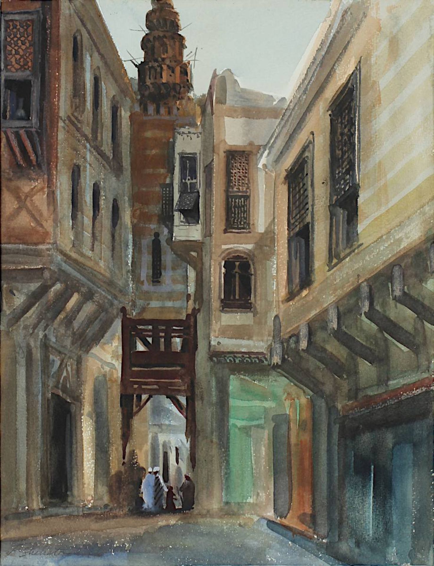 Shehata, Farouk (geb. Alexandria 1938), Gasse in der Altstadt von Kairo, Aquarell, li. u. - Bild 2 aus 3