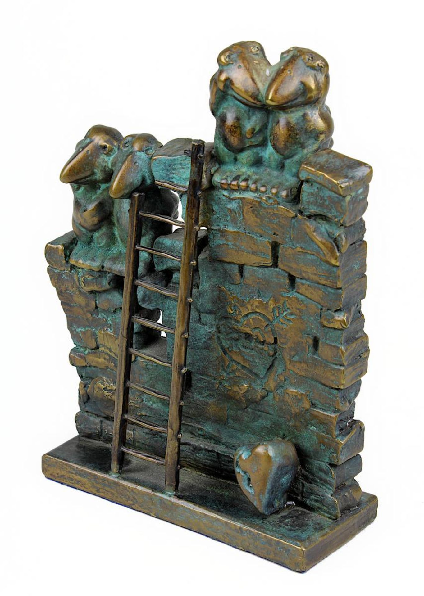 Hercks, Rainer (Augsburg 1951 - 2005),"Verliebte Mauersegler", humoristische Bronzefigur zweier