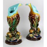 Paar Saargemünd Jugendstil-Vasen mit plastischen Delfinen, Utzschneider um 1890, Keramik, heller