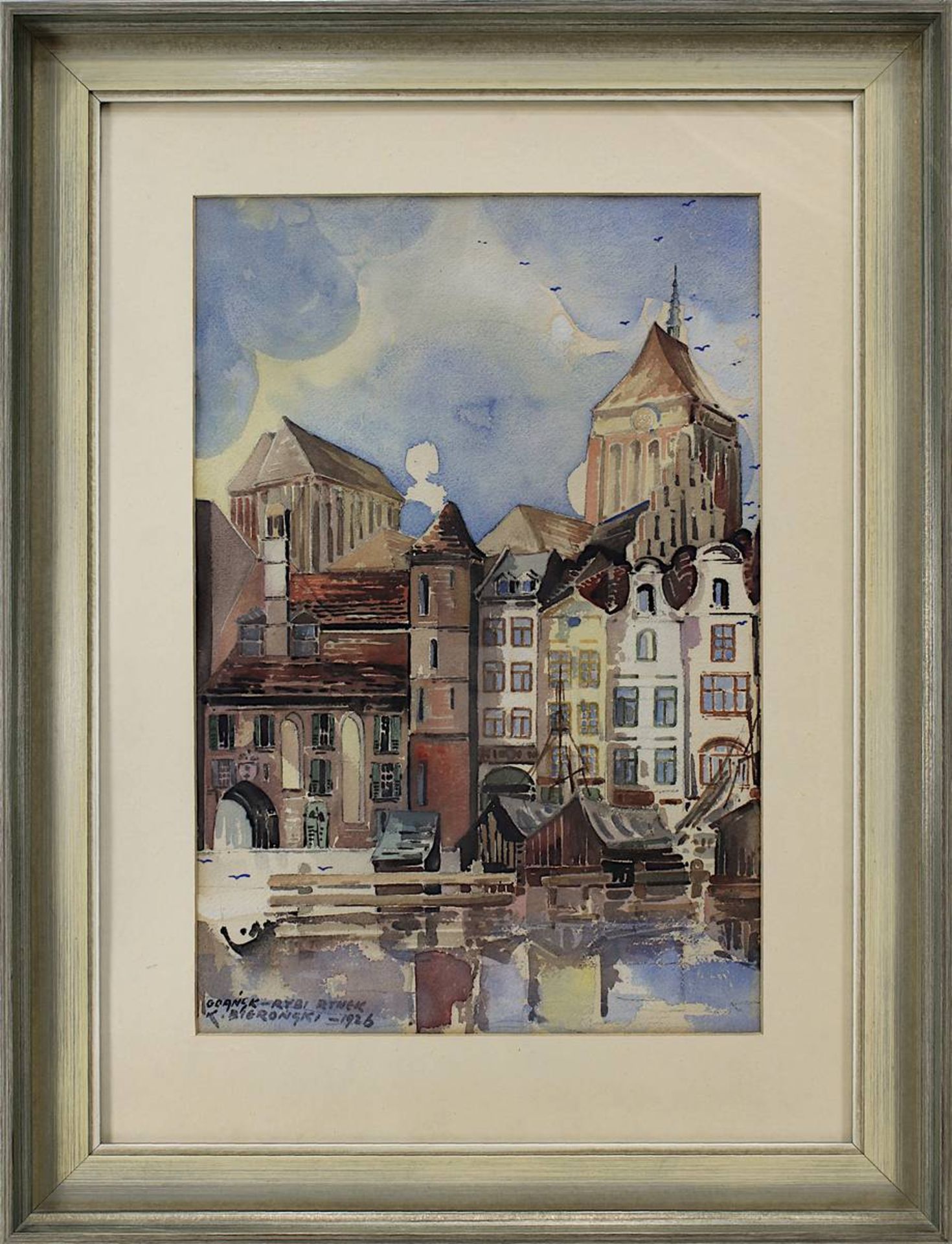 Kazimierz Bieronski (1899 Grebalów - 1970), "Gdansk - Rybi Rtnek", Danziger Fischmarkt, Aquarell,