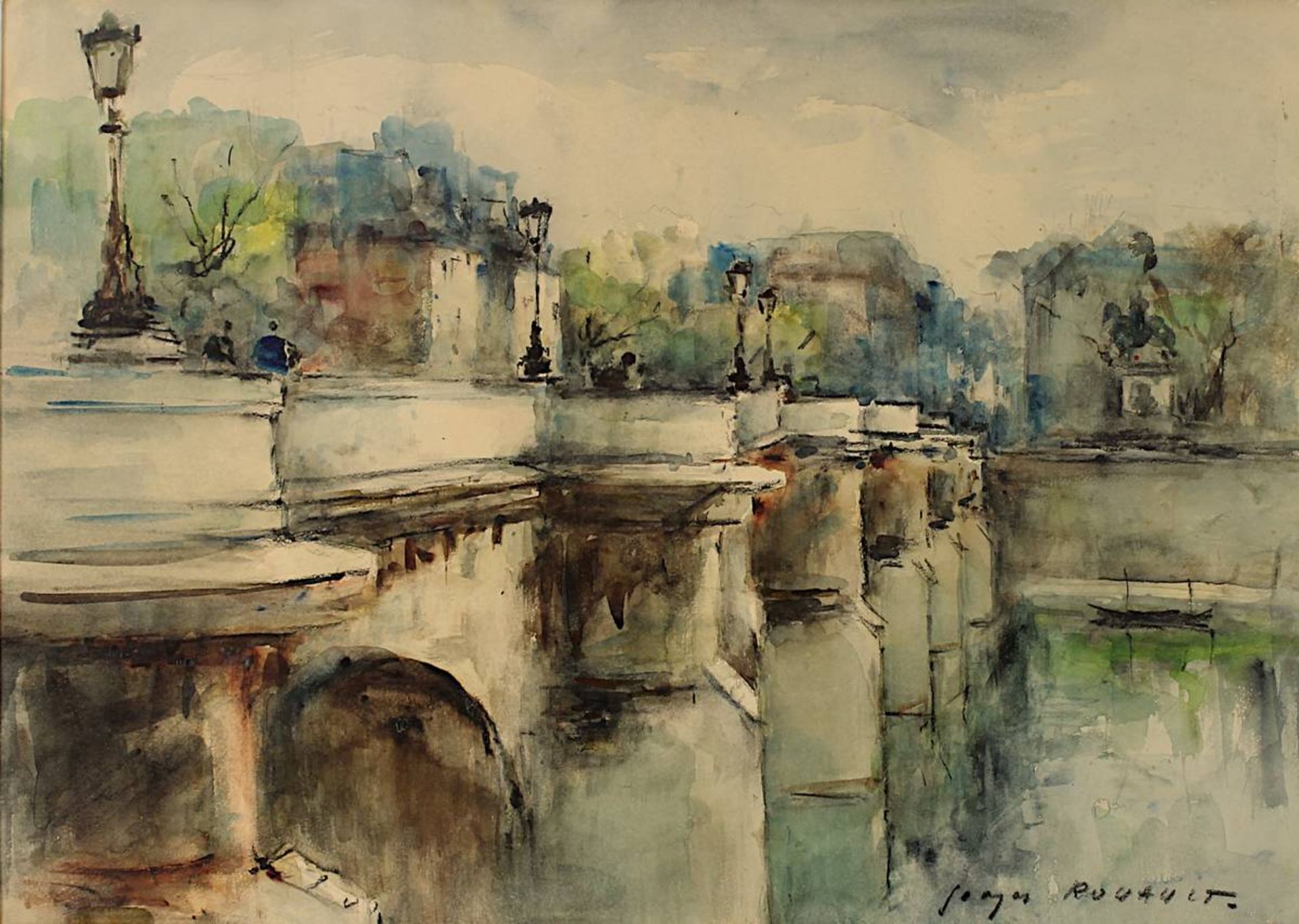 Rouault, Georges (Paris 1871 - 1958 ebenda) Pont Neuf, Paris, Frühwerk, Aquarell der Pont Neuf mit - Bild 2 aus 3