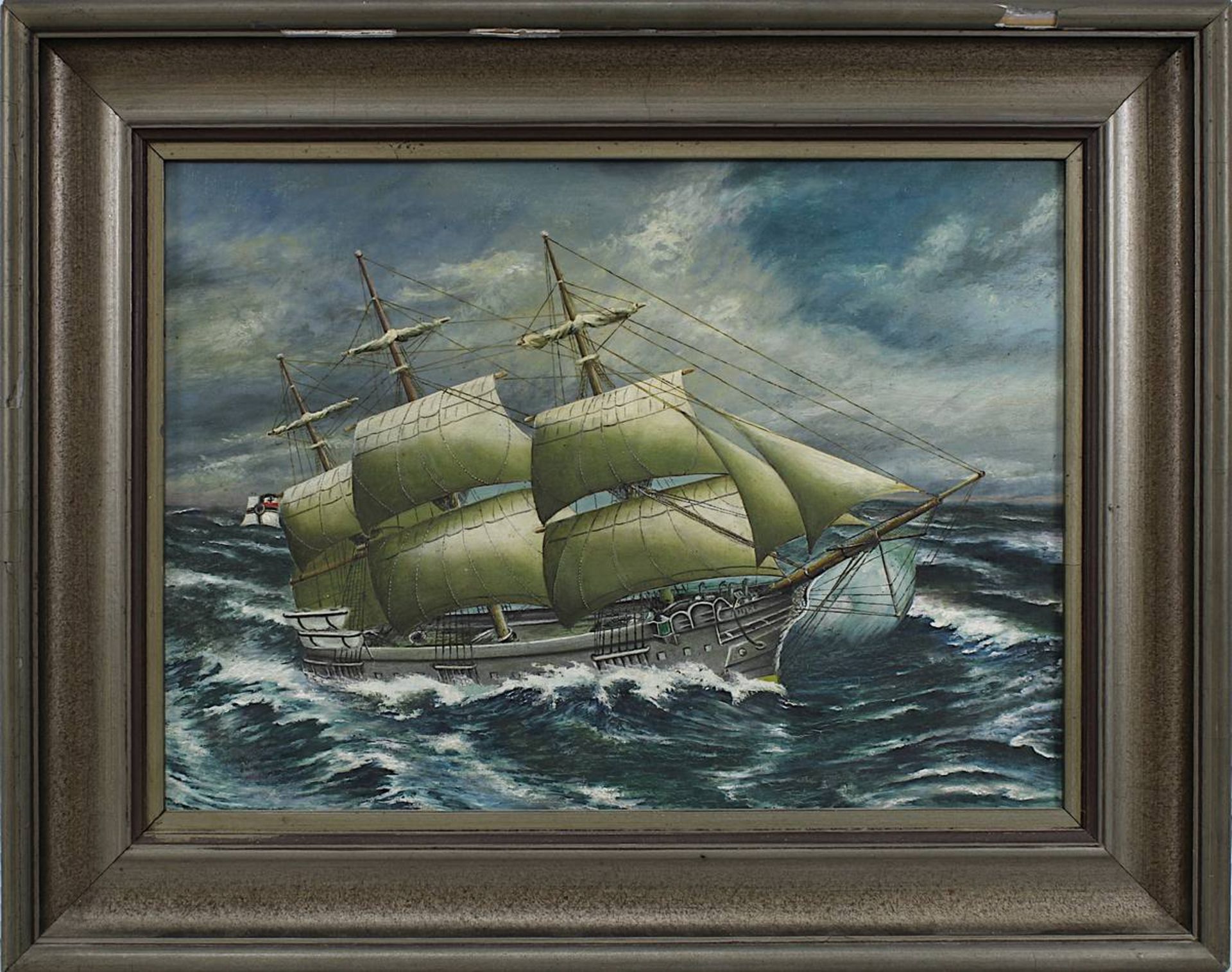 Marinemaler, Segelyacht 1. WK, Segler "Nixe", am Heck Reichskriegsflagge, Öl auf Malkarton, 37 x