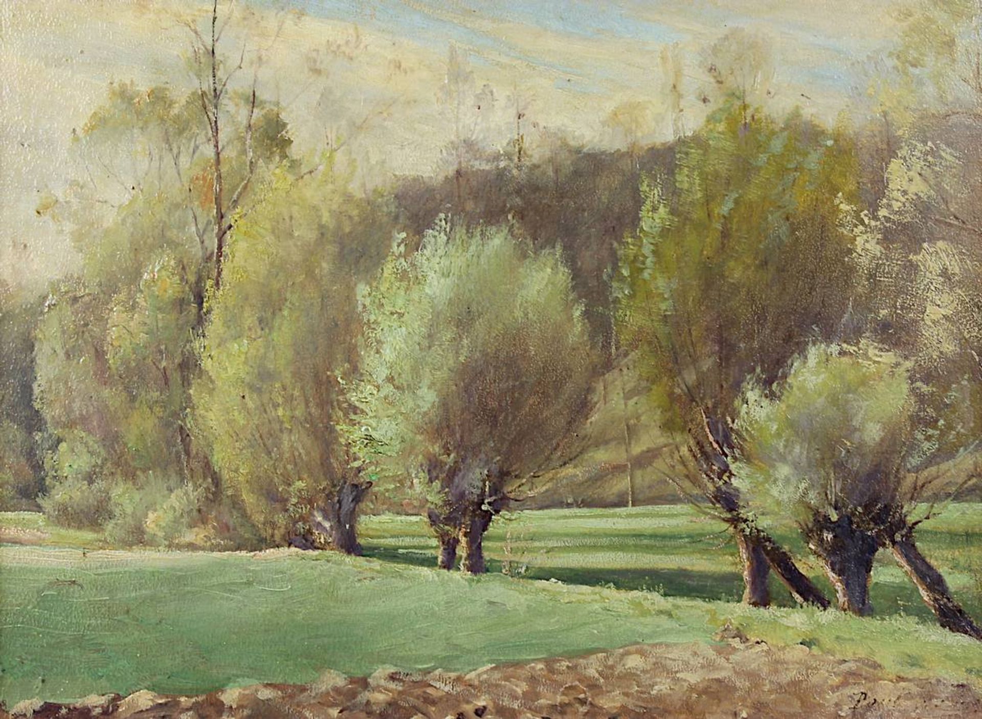 Louchet, Paul (Paris 1854 - 1936 Meaux), Landschaft mit Kopfweiden bei Meaux, Öl auf Karton, re. - Bild 2 aus 4