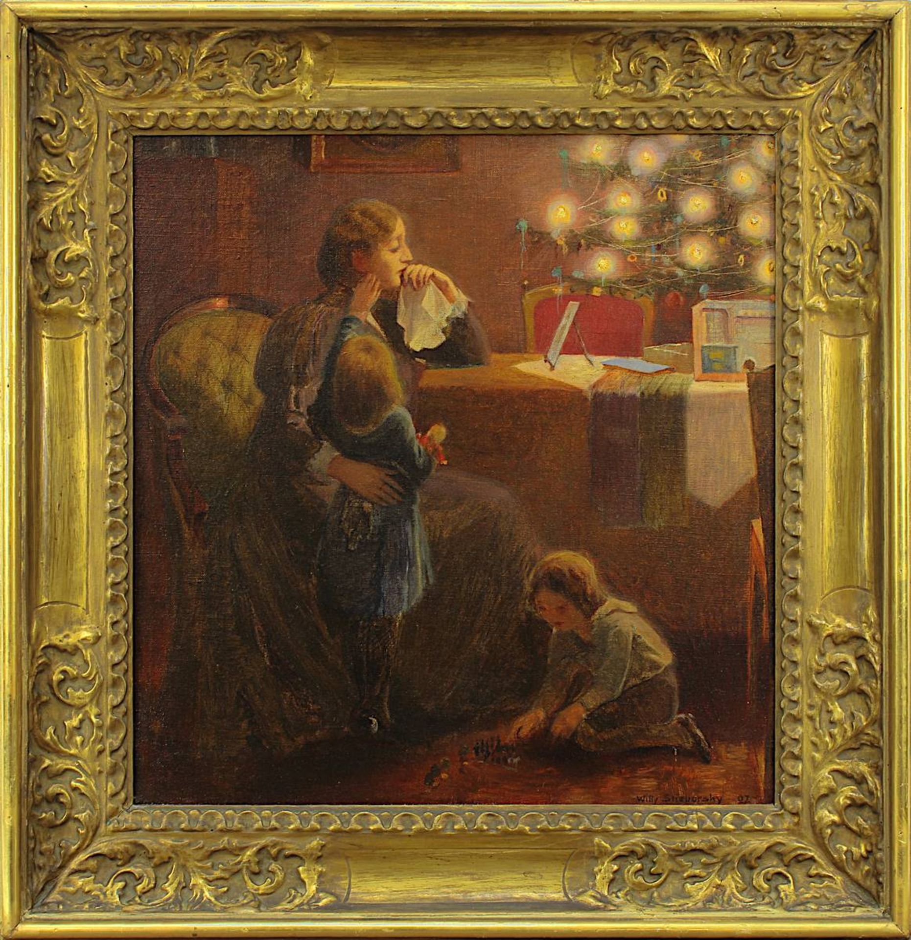 Stieborsky, Georg Willy, (Wien 1881 - 1966 Wien), An Heiligabend, Mutter mit Kindern unterm