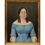 Biedermeier-Portrait einer jungen Dame im blauen Kleid, deutsch um 1830, Öl auf Leinwand,