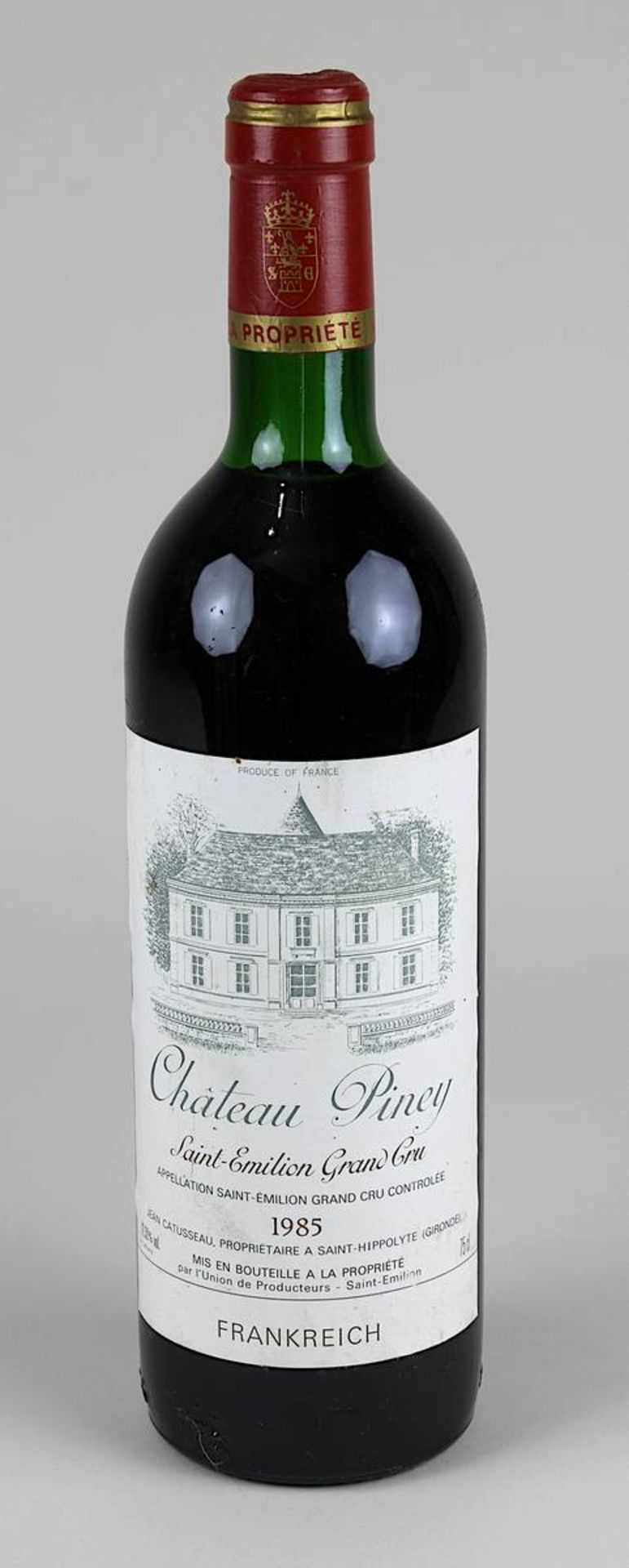 Eine Flasche 1985er Château Piney, Saint-Emilion Grand Cru, Saint-Hippolyte Gironde, Füllhöhe: obere