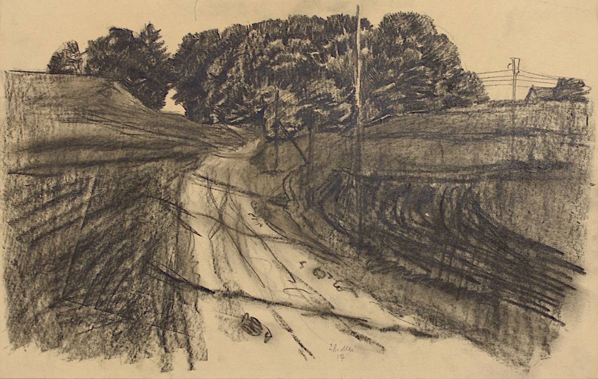 Forster, Anton, deutscher Künstler, 1. Drittel 20. Jh., zwei Kohlezeichnungen, Feld bei - Bild 2 aus 3