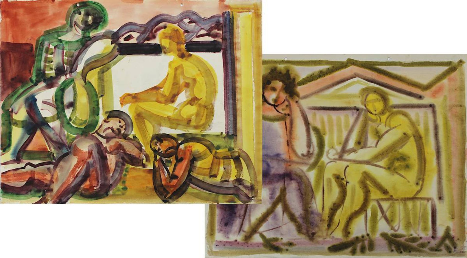 Frank, Edvard (Korschenbroich 1909 - 1972 Saarlouis), Aquarell mit Darstellungen auf Vorder- u.