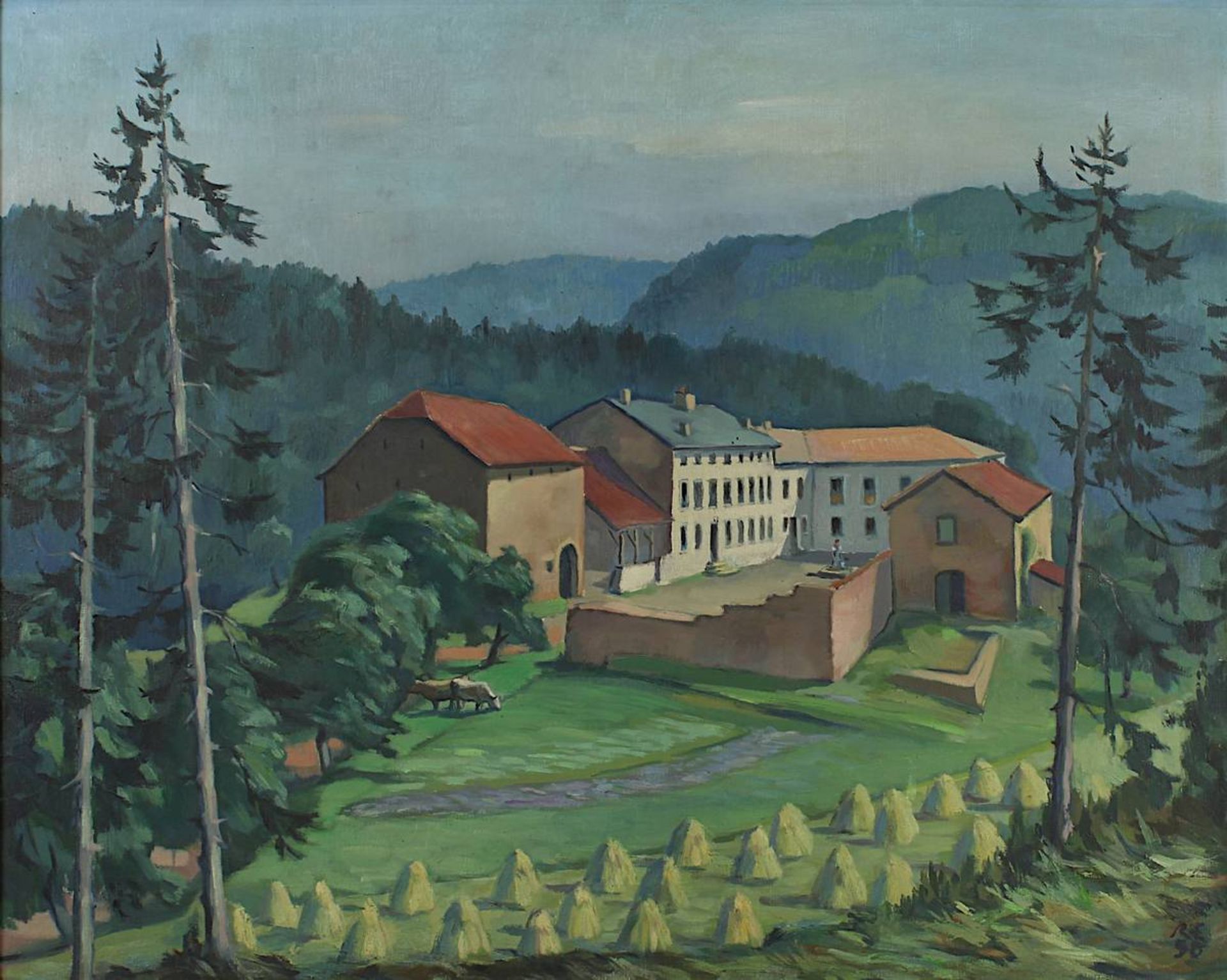 Eberle, Richard (Sulzbach-Altenwald 1918 - 2001 Saarbrücken), "Gehöft", Öl auf Leinwand, re. unt. - Bild 2 aus 3