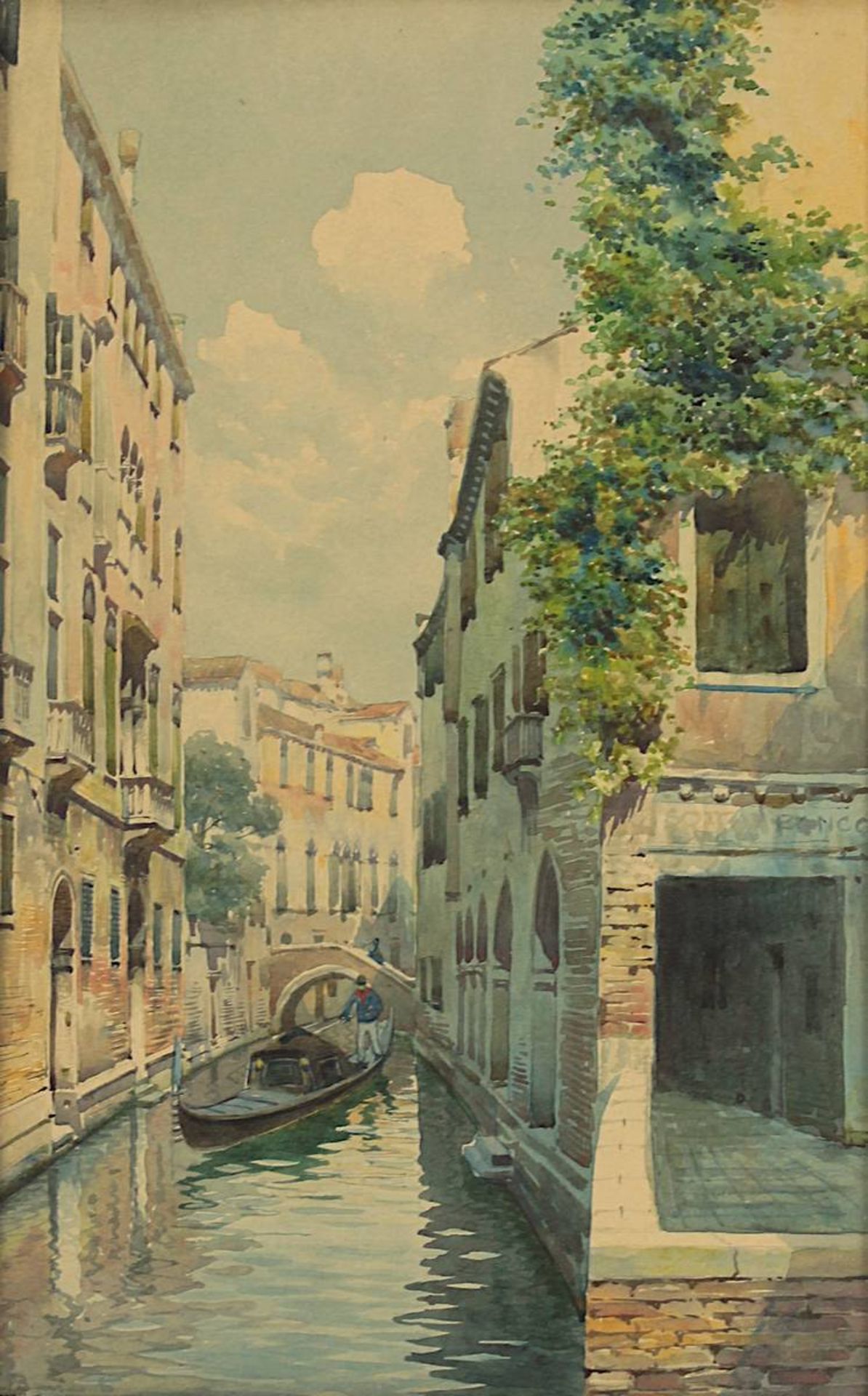 Aquarellist, Anfang 20. Jh., Blick auf einen Venezianischen Kanal mit Gondel, Aquarell, links unt. - Bild 2 aus 2