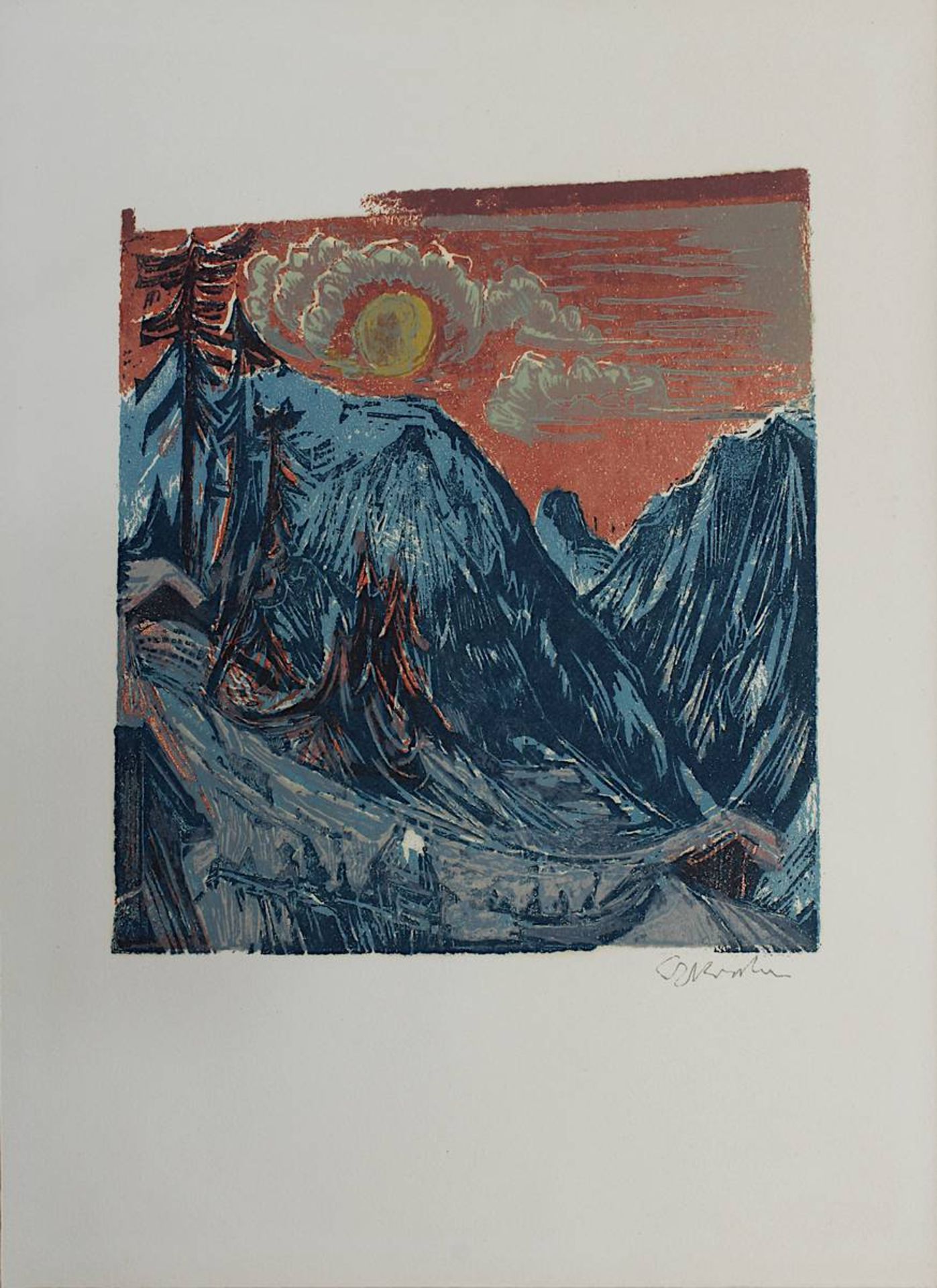 Kirchner, Ernst Ludwig, 1880-1938, Druckgrafik Wintermondnacht 1919