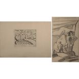 Hofmann, Ludwig von (Darmstadt 1861 - 1945 Pillnitz/Dresden), 2 Arbeiten: Akte am Meer, lavierte