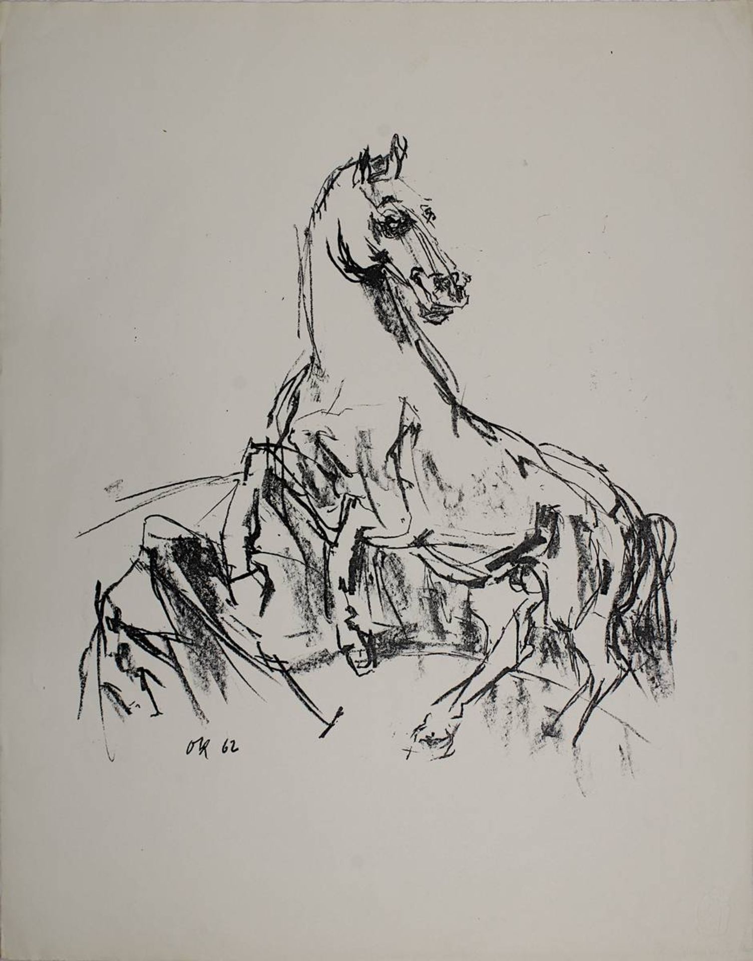 Kokoschka, Oskar ( Pöchlarn 1886 - 1980 Montreux), aufsteigender Hengst, Lithographie, im Stein