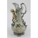 Villeroy & Boch Keramikkrug mit Puttofigur, Mettlach um 1860/70, Keramik, grauer Scherben,