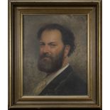 Ungedeuteter Bildnismaler, Herrenporträt um 1900, Öl auf Malkarton, unter Glas gerahmt, Bildmaße