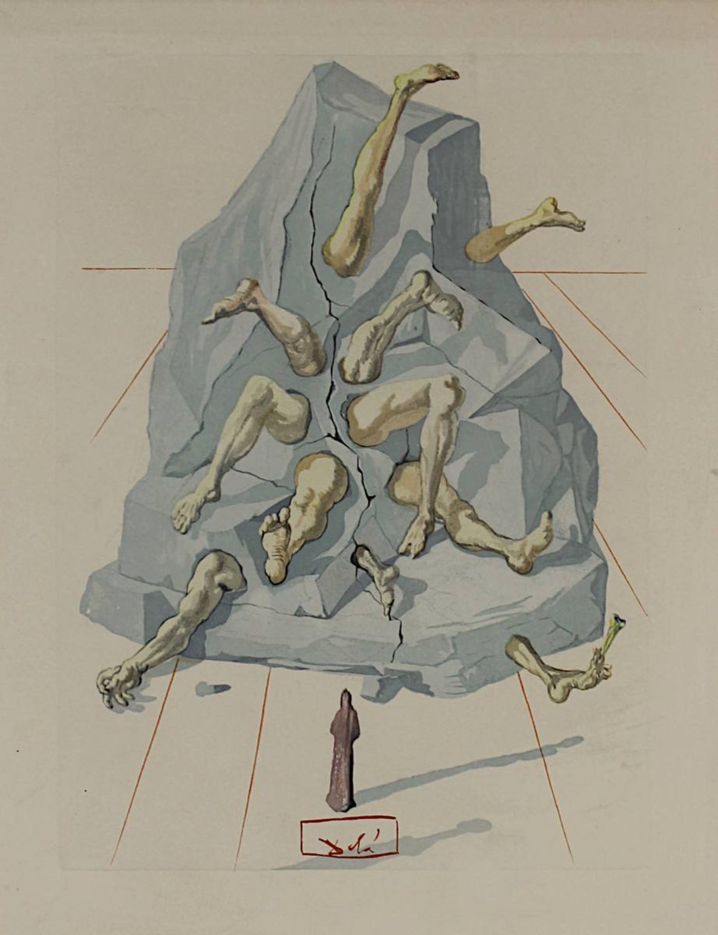 Dalí, Salvador (Figueres 1904 - 1989 ebenda) Felsen mit Beinen und Arm, u. mittig im Blatt in Rot - Bild 2 aus 2