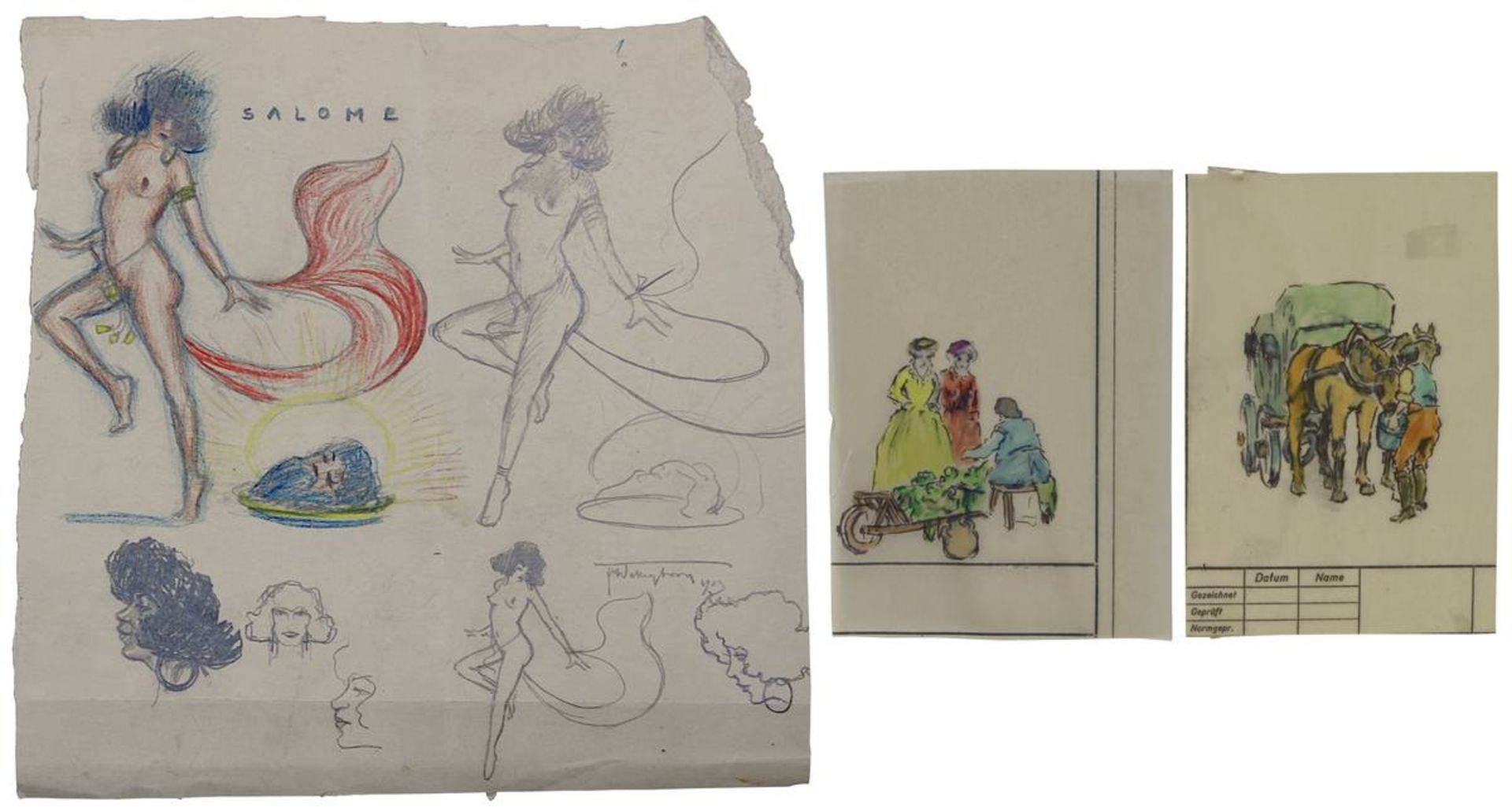 Wallenborn, Francois (Novéant/Metz 1899 - 1971 Saarbrücken), drei Zeichnungen: Kutsche,