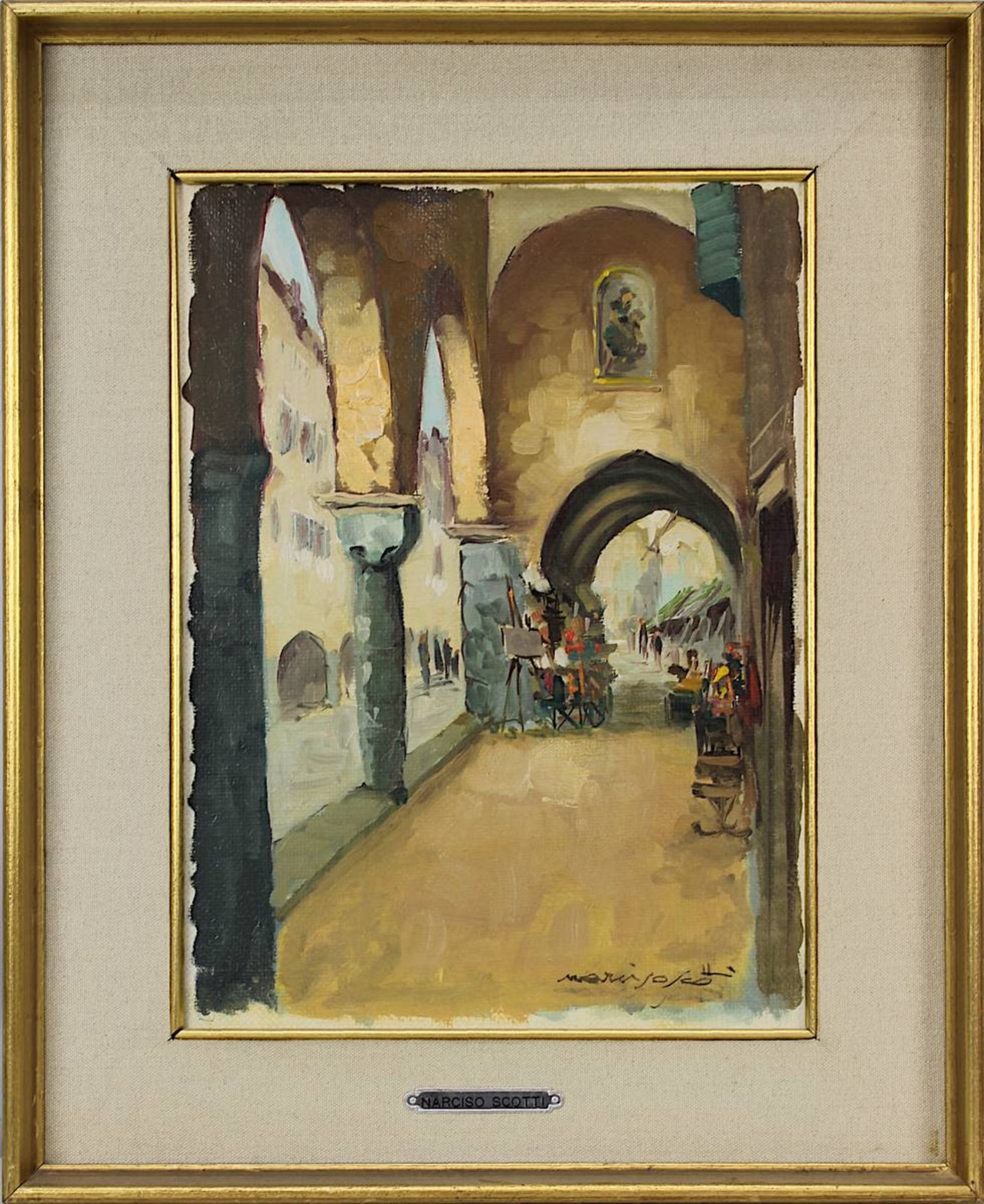 Scotti, Narciso (1907 - ?), Arkadengang in einer italienischen Stadt, Öl auf Leinwand, re. unt.