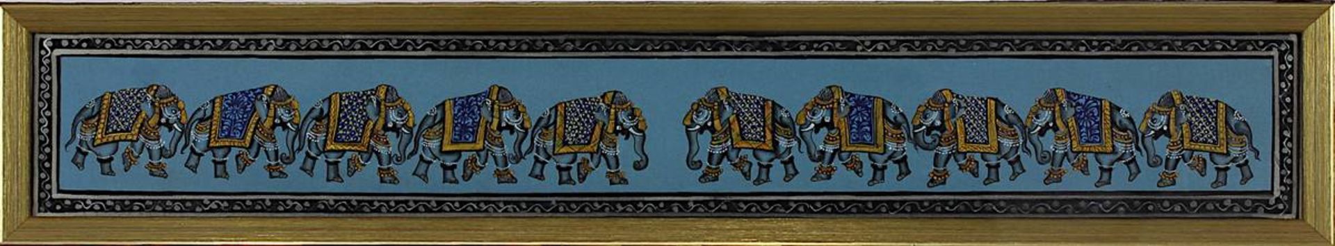 Indischer Künstler 19./20. Jh., zwei Züge mit jeweils fünf Elefanten, gegenläufig angeordnet, - Bild 2 aus 2