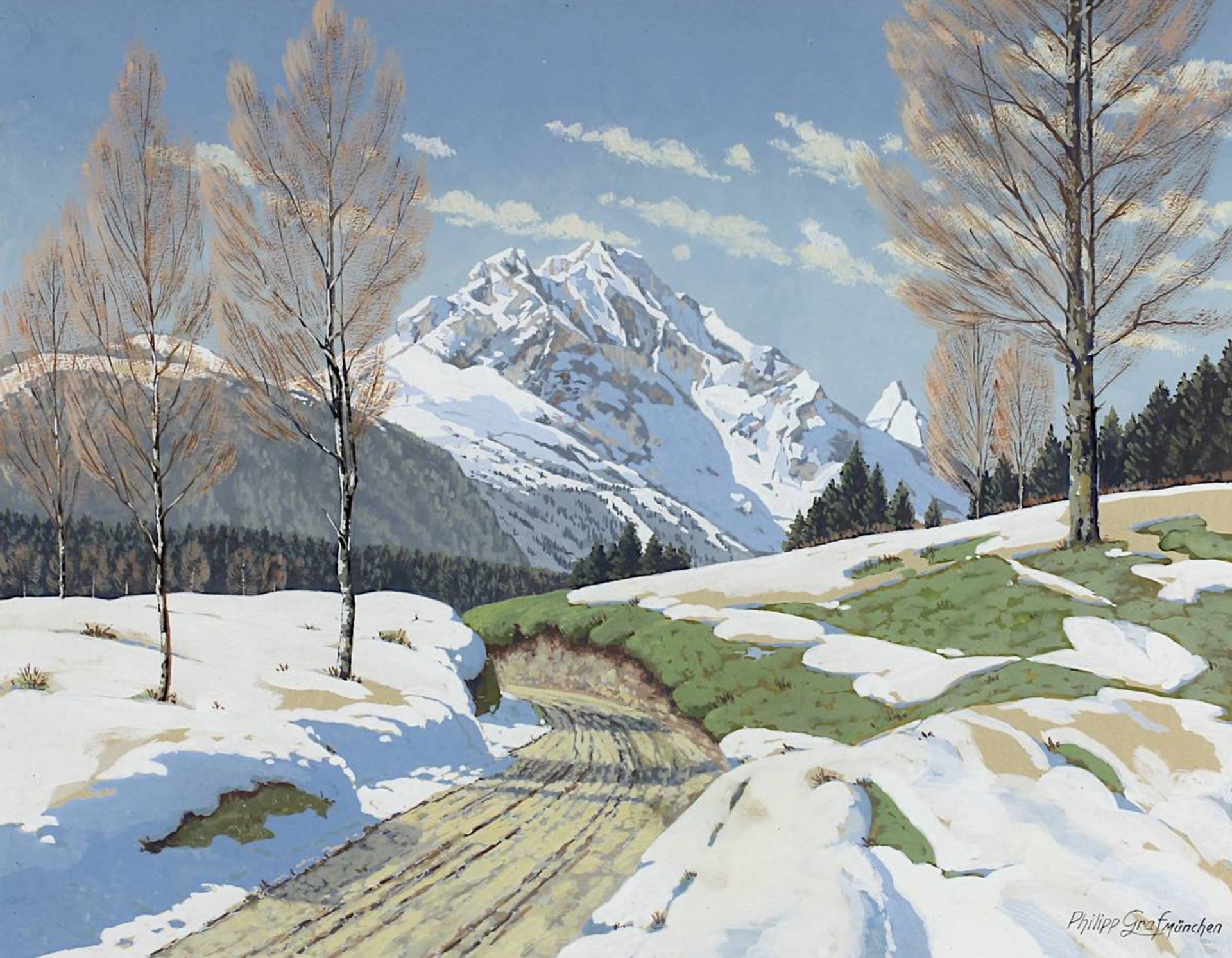 Graf, Philipp (Würzburg 1874 - 1947 Prien am Chiemsee), Winterliche Landschaft mit Blick wohl auf - Bild 2 aus 3