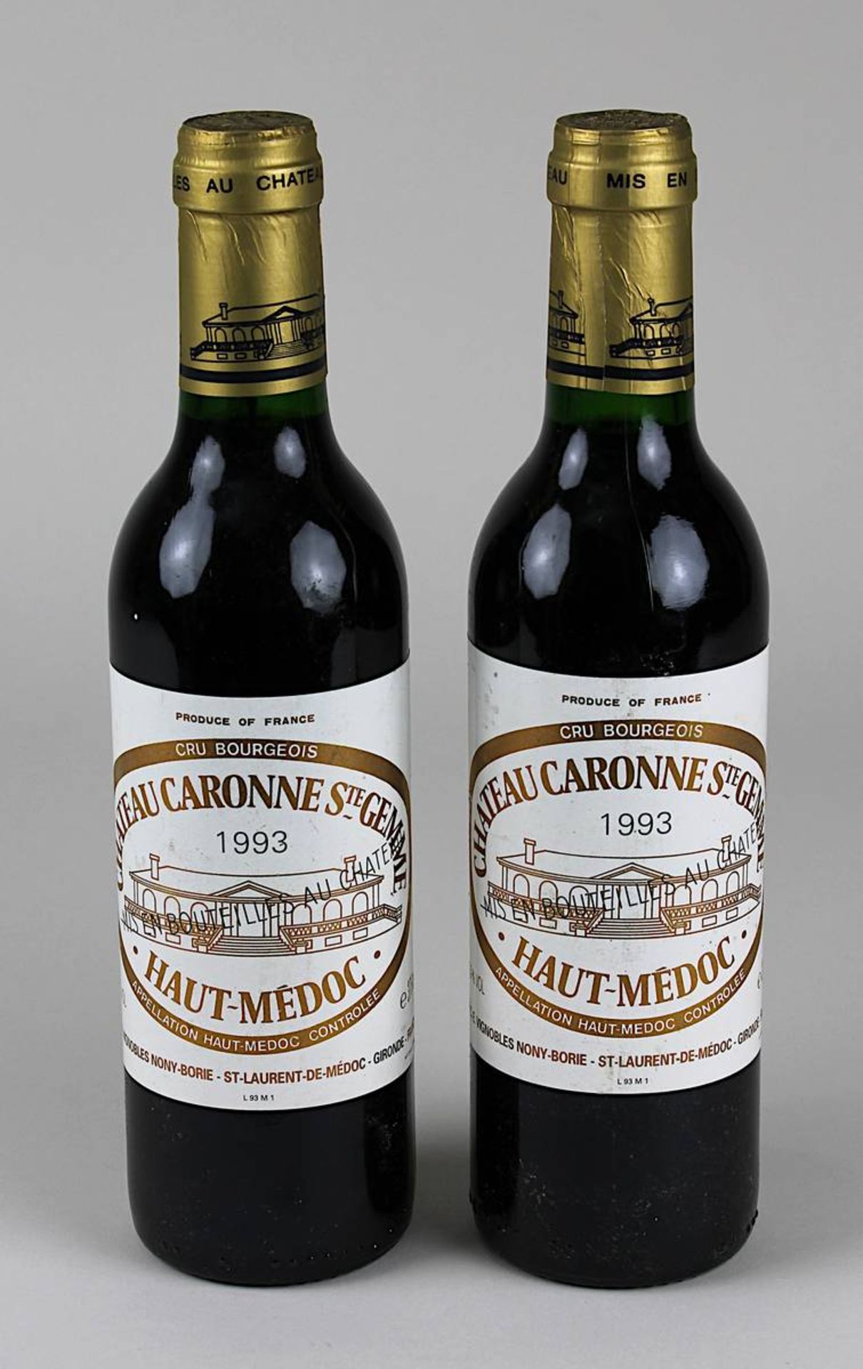 Zwei Flaschen 1993er Château Caronne St. Gemme, Cru Bourgeois, Haut-Médoc, St.-Laurent-de-Médoc