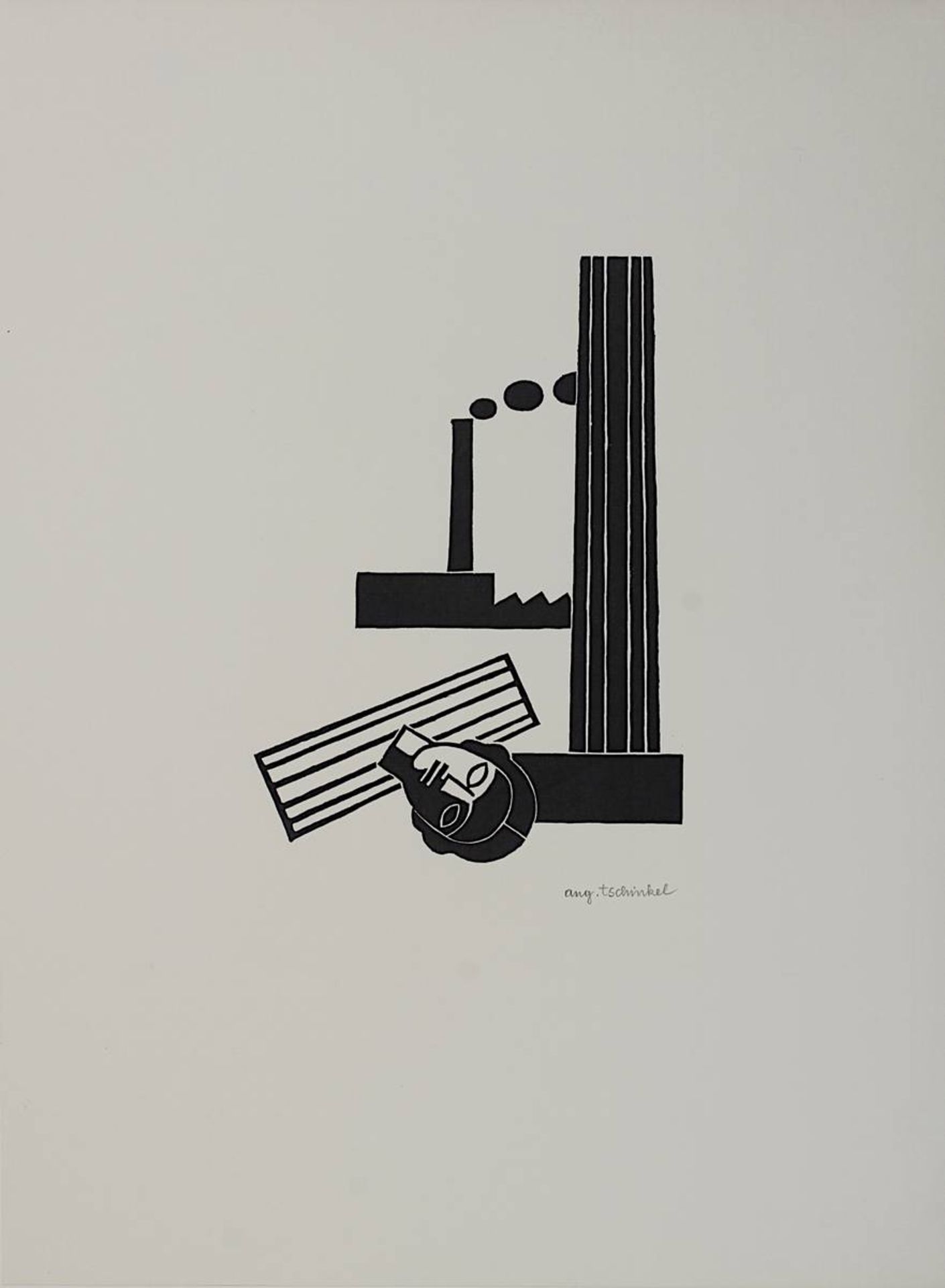 Tschinkel, Augustin (Prag 1905 - 1983 Köln), zwei Linolschnitte, "Gegenwart und Vergangenheit", - Bild 2 aus 3