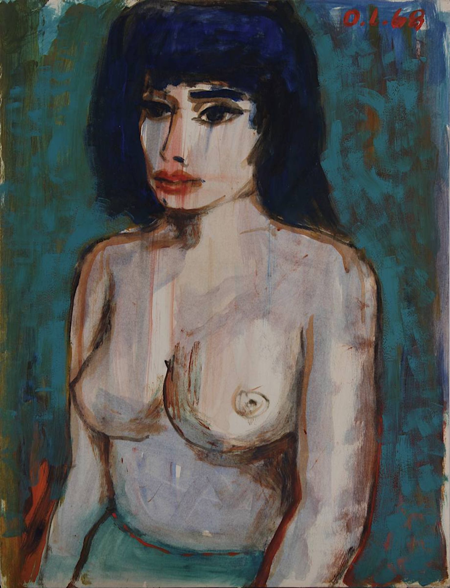 Lackenmacher, Otto (Saarbrücken 1927 - 1988 Saarbrücken), junge Frau mit blau-schwarzem Haar als