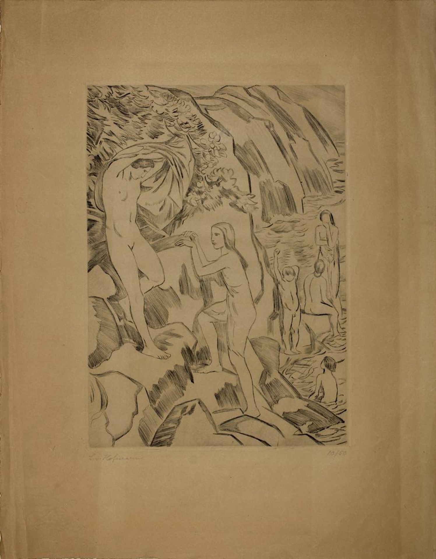 Hofmann, Ludwig von (Darmstadt 1861 - 1946 Pillnitz/Dresden), drei graphische Arbeiten: Badende an - Bild 3 aus 4