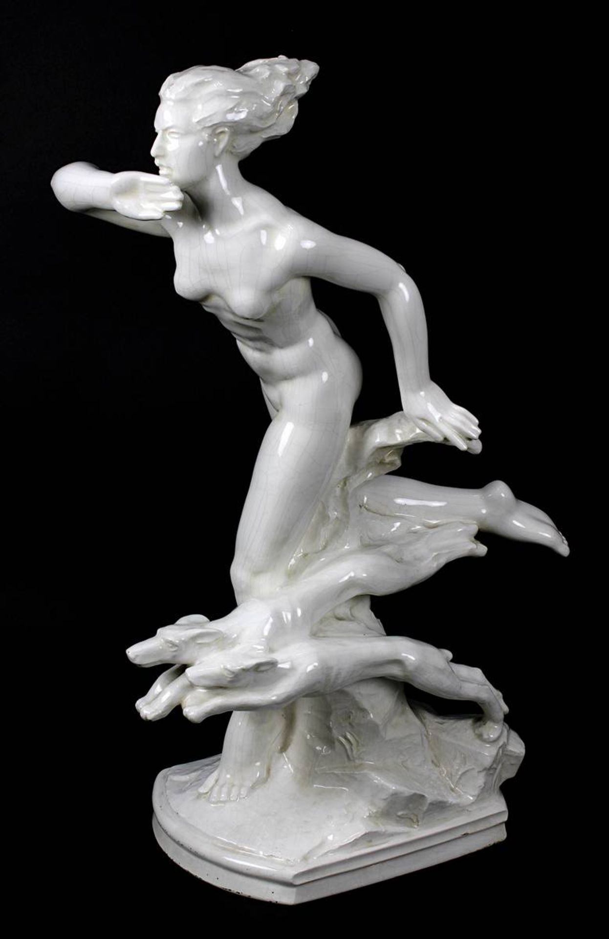 Lichtág, Jan (1898 - 1985), "Diana mit zwei Hunden", Keramikfigur, Art Déco um 1925, Keramische