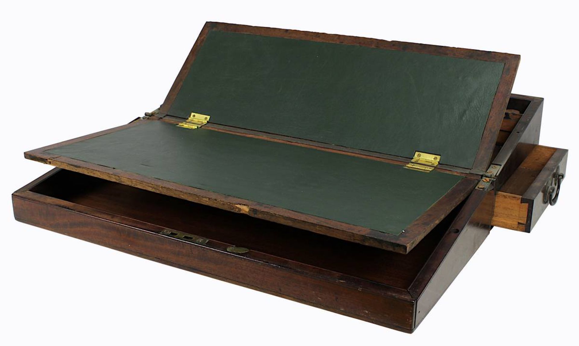 Reise-Schreibkasten, England 2. H. 19. Jh., rechteckige Form, Mahagoni, mit seitlichem Schubfach, - Bild 2 aus 3
