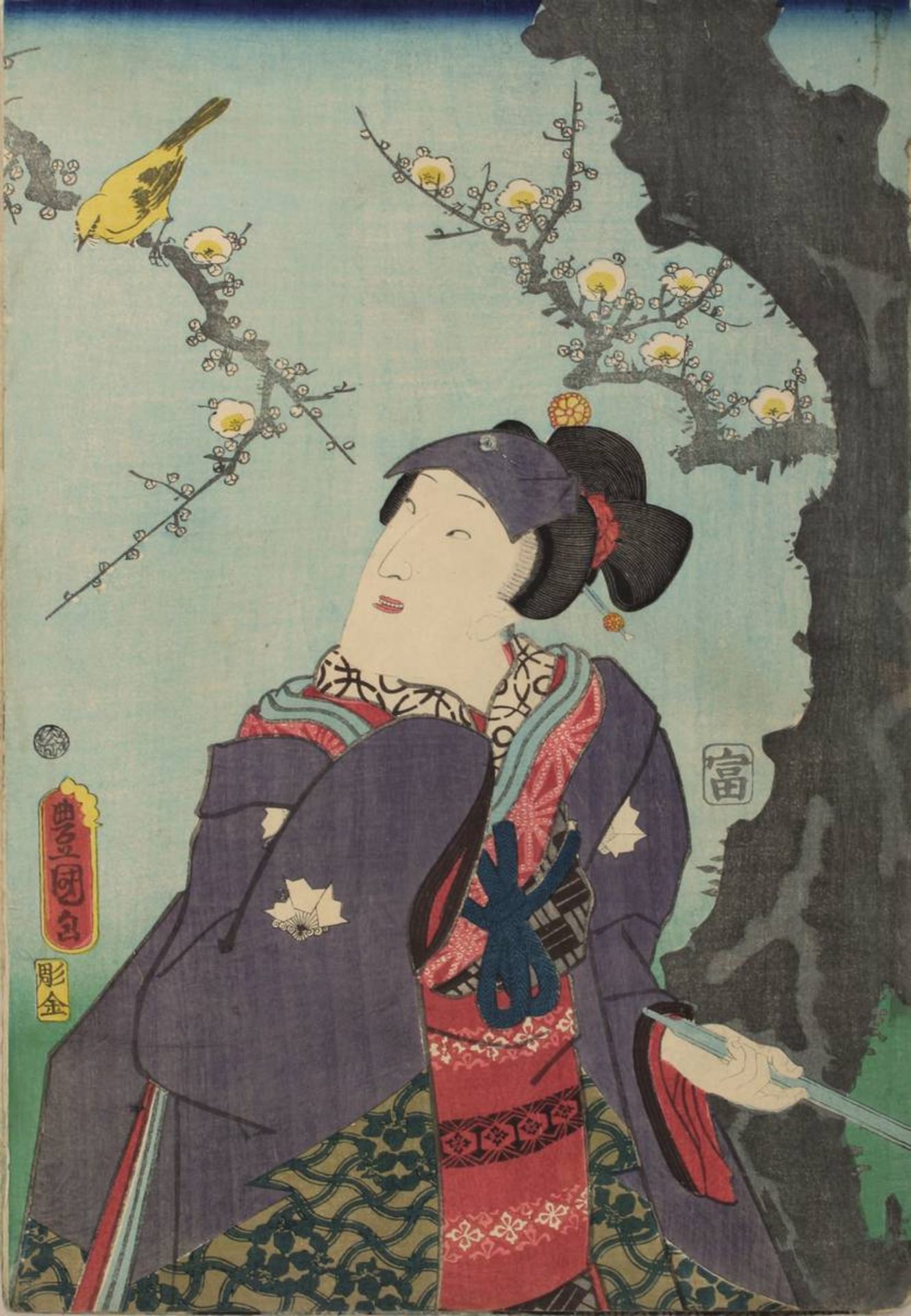 Utagawa Kunisada (1786 - 1865), 3 japanische Farbholzschnitte, Triptychon mit Theaterszene, 3 - Bild 3 aus 4