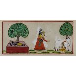 Indischer Künstler, wohl 19. Jh., Aquarell mit Darstellungen Indischer Götter u. einer heiligen Kuh,