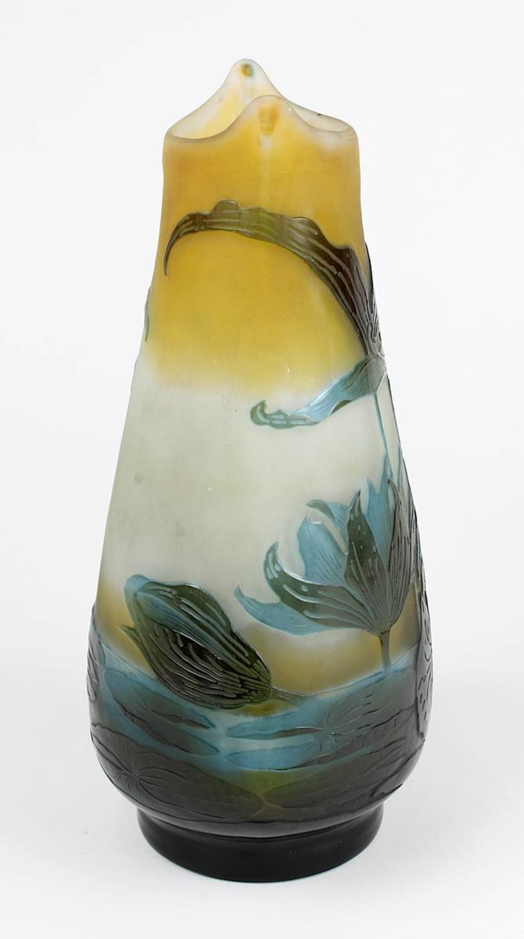 Gallé Jugendstilvase mit Seerosendekor, Nancy 1906 - 1914, seltene Gallé-Vase aus Klarglas, mit - Bild 4 aus 5
