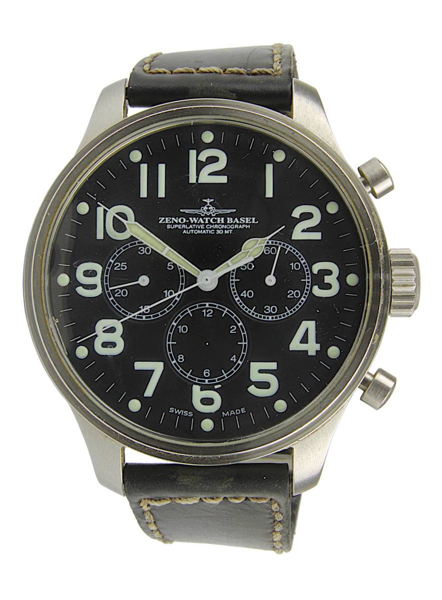 Zeno Watch Basel Großer Flieger-Chronograph Superlative Automatic Oversize, Gehäuse aus