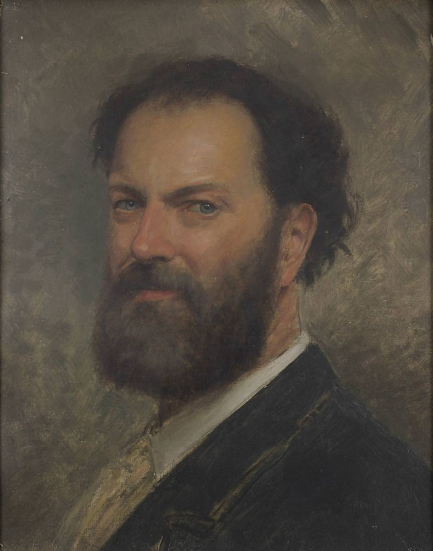 Ungedeuteter Bildnismaler, Herrenporträt um 1900, Öl auf Malkarton, unter Glas gerahmt, Bildmaße - Bild 2 aus 3