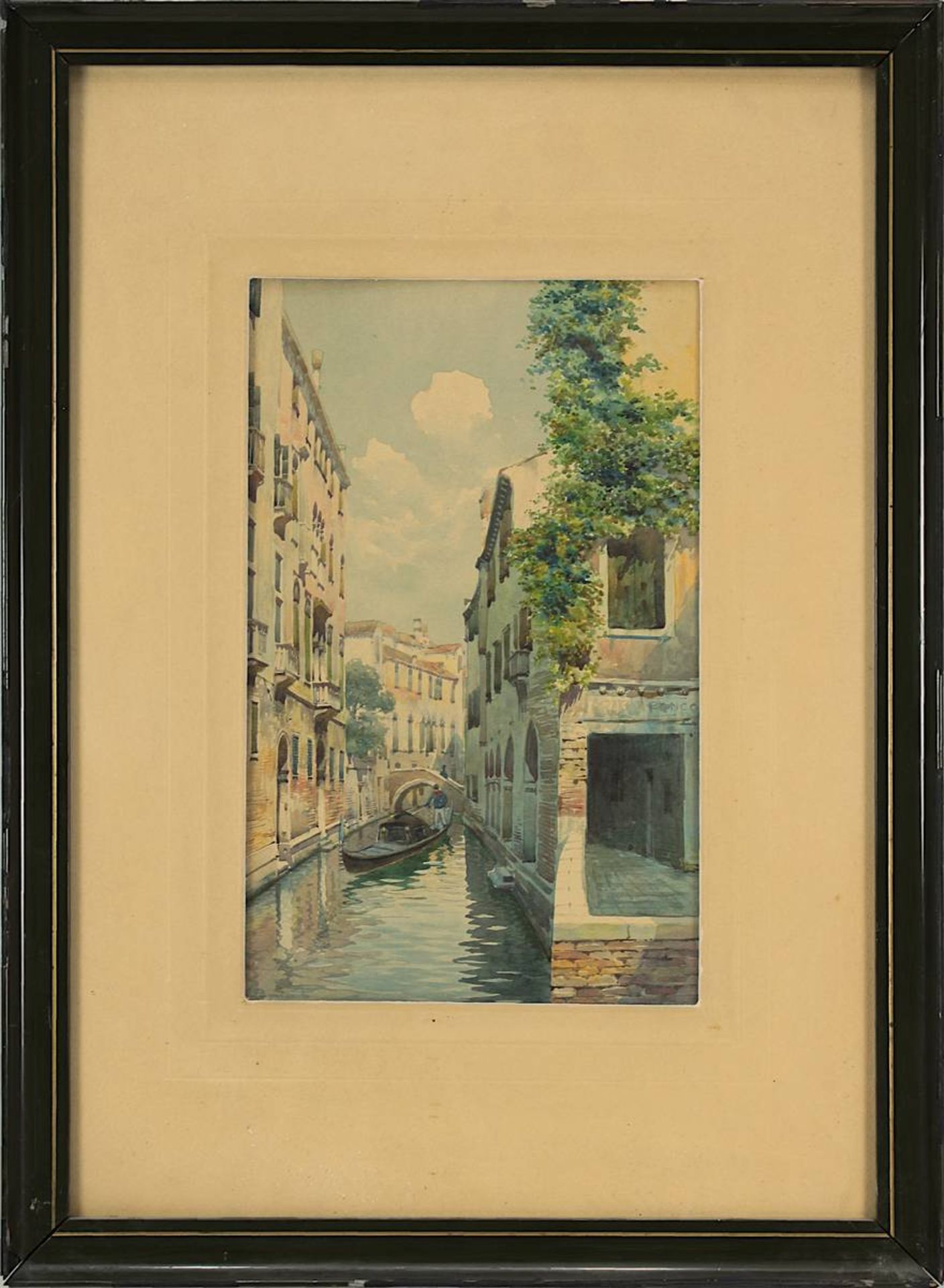 Aquarellist, Anfang 20. Jh., Blick auf einen Venezianischen Kanal mit Gondel, Aquarell, links unt.