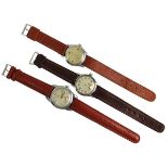 Drei Herrenarmbanduhren, 1950er Jahre, zwei aus der Schweiz, eine aus Frankreich, alle Uhren