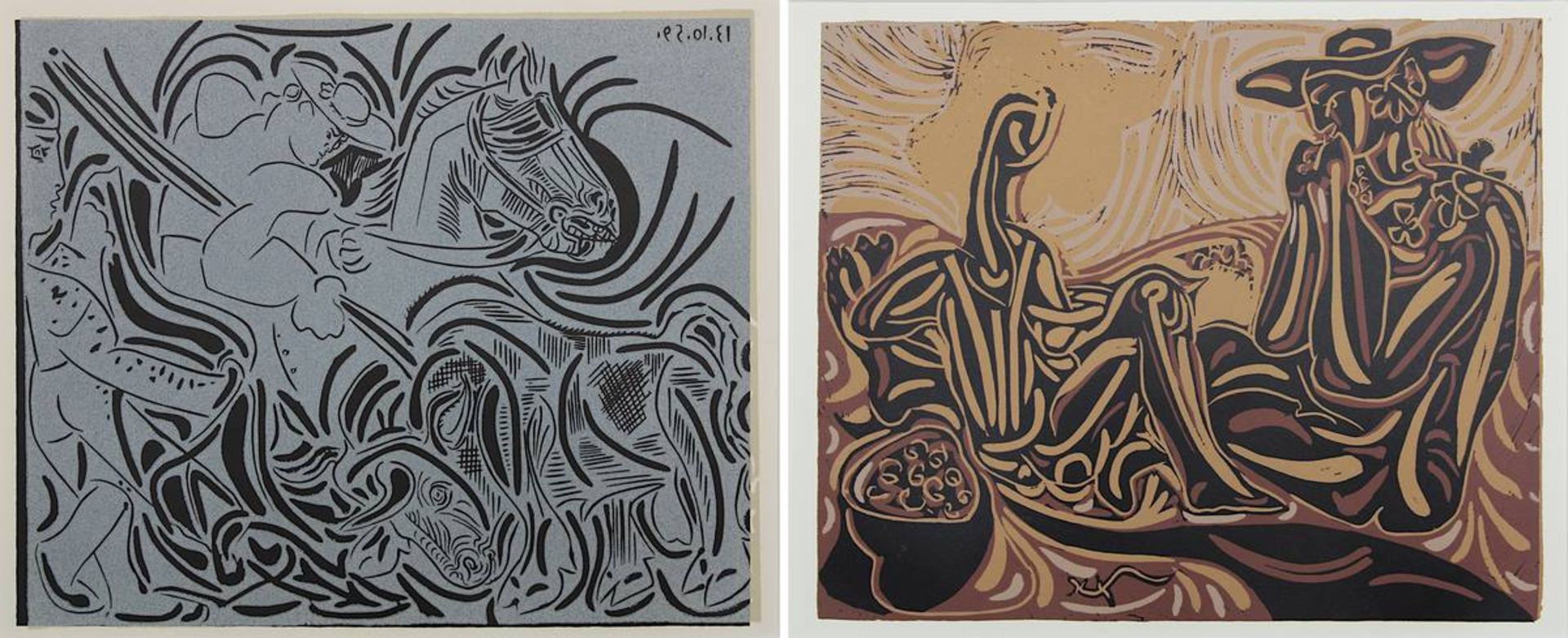 Picasso, Pablo Ruiz (Málaga 1881 - 1973 Mougins), zwei Farblinolschnitte, heiliger Georg mit dem