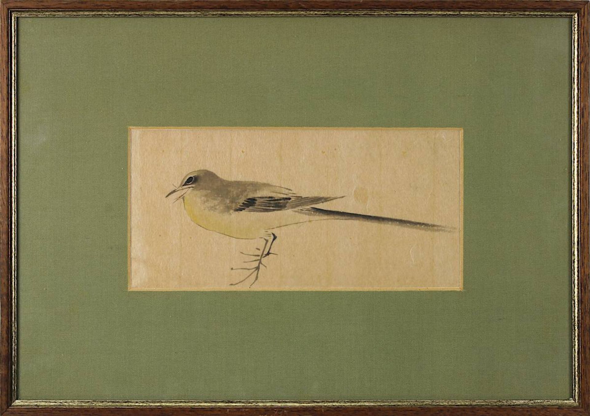 Japanischer Künstler um 1800, Vogel, farbige Tuschzeichnung, 10 x 20,5 cm, Papier etwas gebräunt,